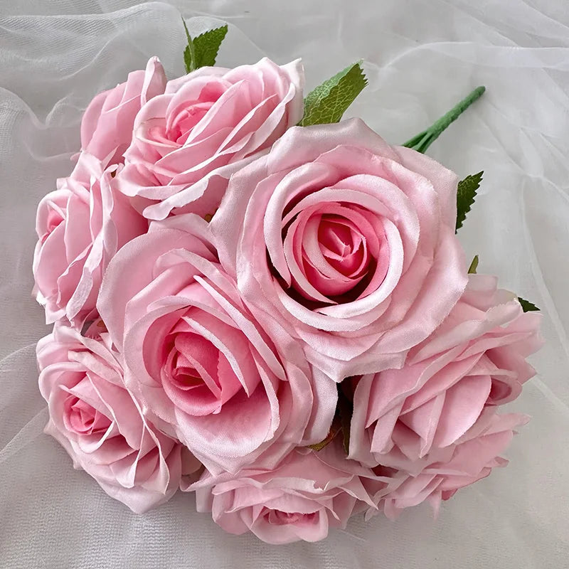 9-Head Pearl Rose Artificial Flower Wedding Arrangements High-End Ins Design Home Decor Simulated Roses