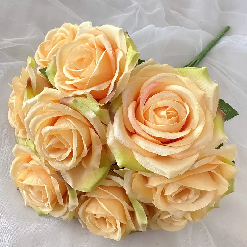 9-Head Pearl Rose Artificial Flower Wedding Arrangements High-End Ins Design Home Decor Simulated Roses