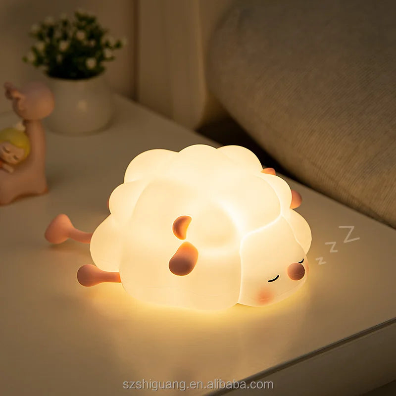 Cute Sheep Pat Night Light Nursery Christmas Gift New Year Birthday Gift Companion Patting Soft Animal LED Silicone Night Lamps