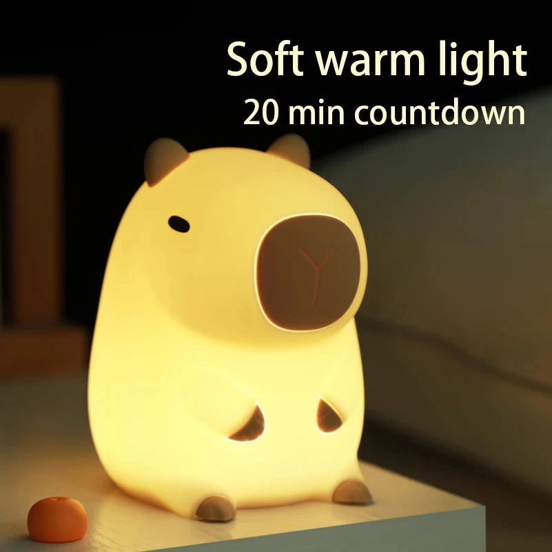 Cute Capybara Night Light Silicone Nightlamp USB Rechargeable Timing Lamp Patting Touch Control Led Lamp for Bedroom Living Room
