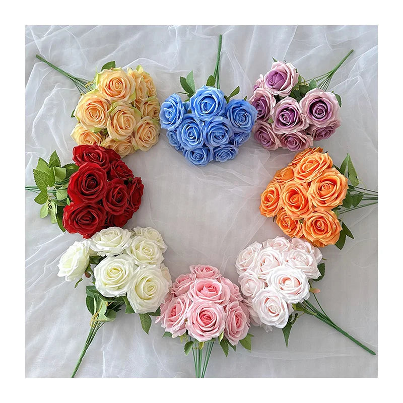 9-Head Pearl Rose Artificial Flower Wedding Arrangements High-End Ins Design Home Decor Simulated Roses