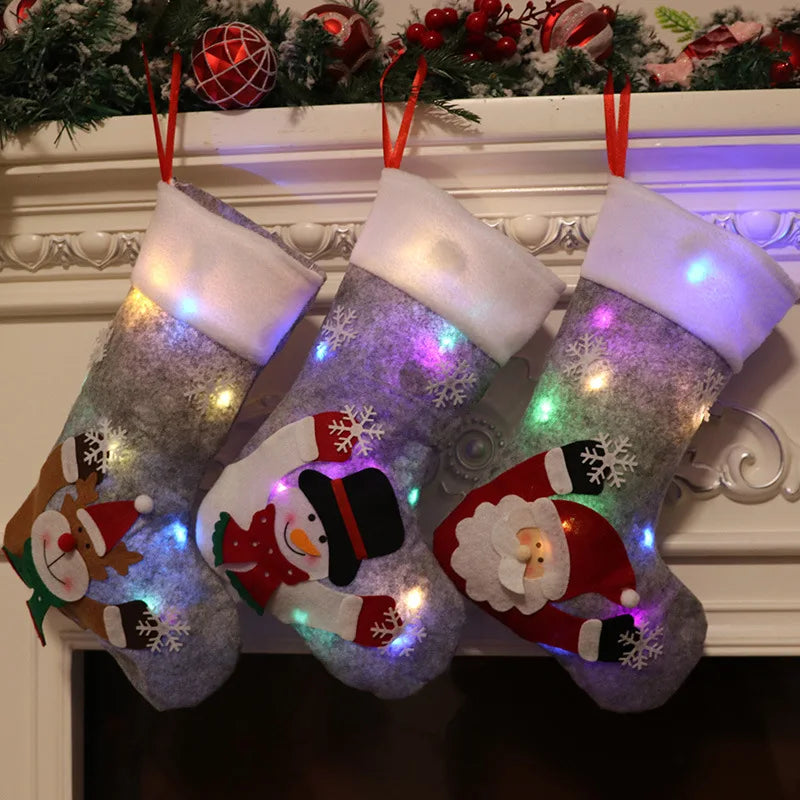 LED Christmas Ornaments & Stockings Set Holiday Family Party Home Decor; Christmas Decoration Supplies for Xmas Tree