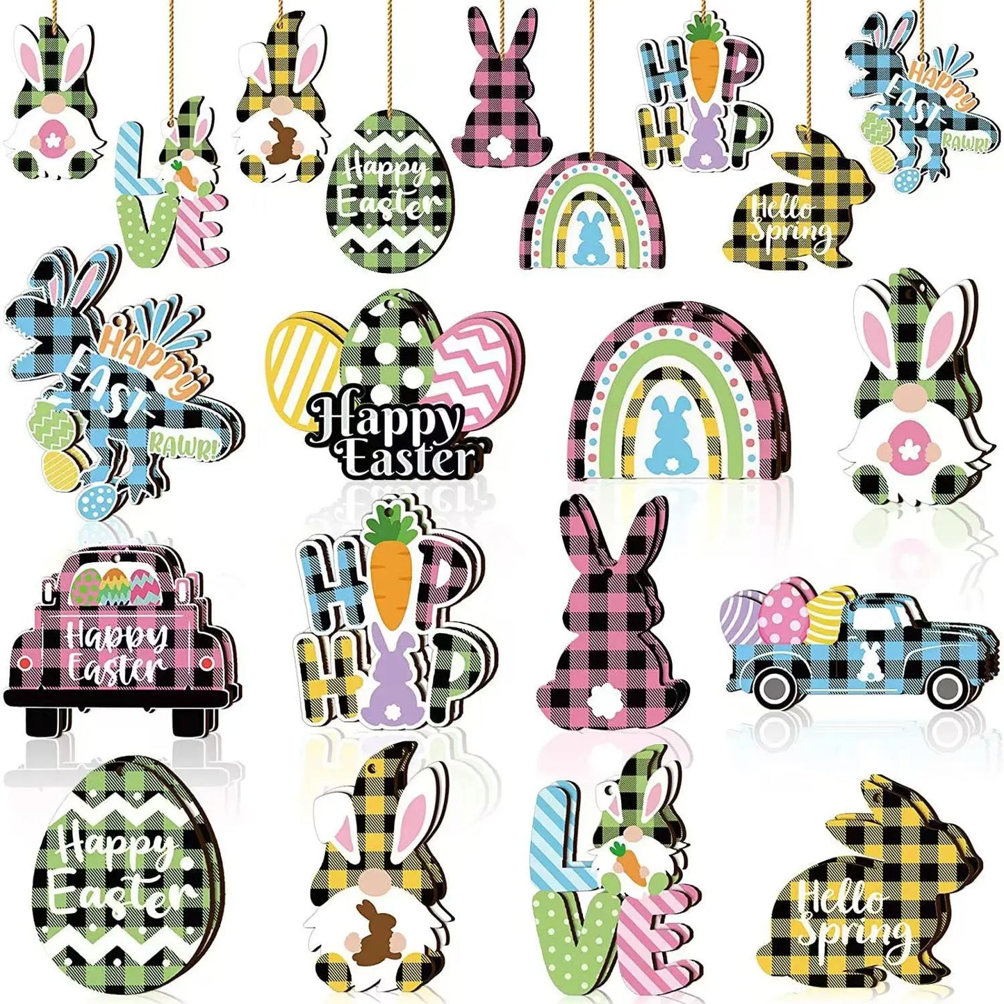Wooden Ornament Easter Party Decorations Supplies Rabbits Bunny Hanging Easter Hunting Party Wooden Home Ornaments for Kids