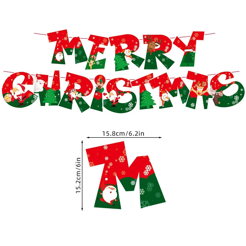 Merry Christmas Tree Decoration Fireplace Home Wall Hanging Decoration Xmas Tree Santa Banner Party Supplies Gingerbread Shaped