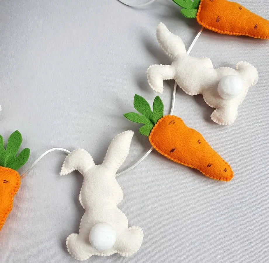 Easter Bunny and Carrot Garland Felt Easter Garland Rabbit Decor Easter Spring Pastel Decor