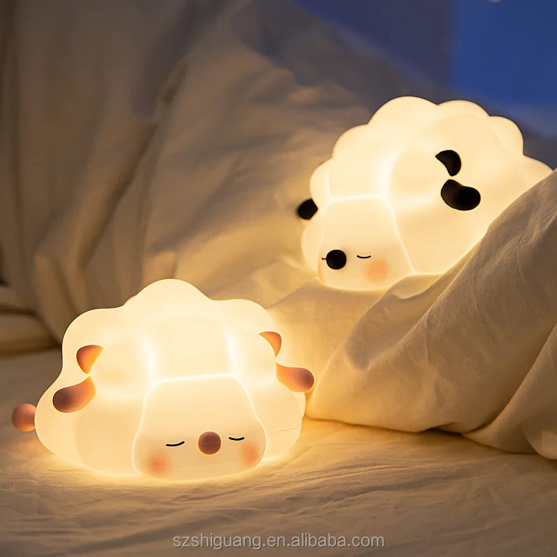 Cute Sheep Pat Night Light Nursery Christmas Gift New Year Birthday Gift Companion Patting Soft Animal LED Silicone Night Lamps