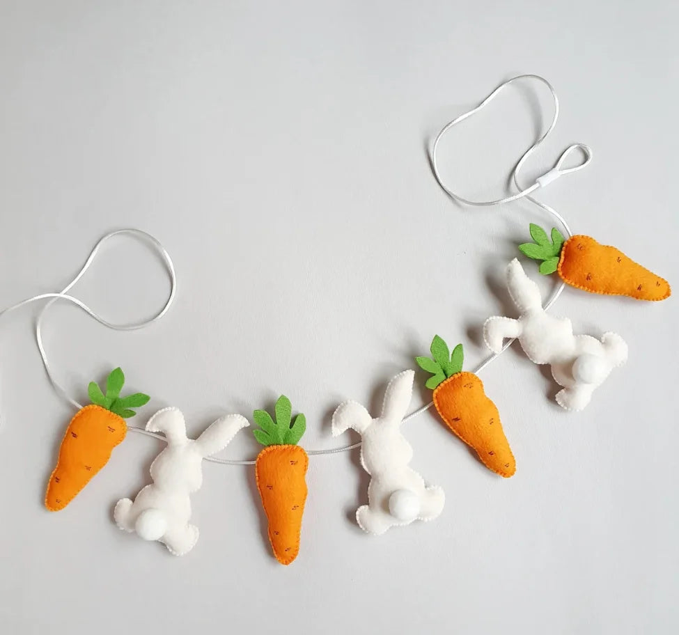 Easter Bunny and Carrot Garland Felt Easter Garland Rabbit Decor Easter Spring Pastel Decor