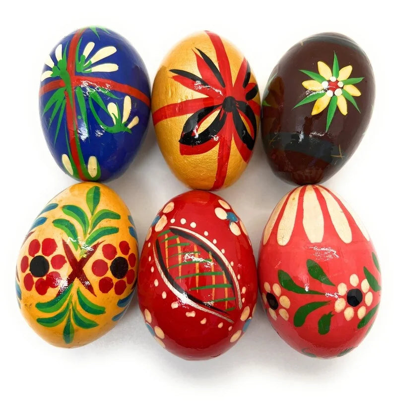 Hand Painted Wooden Easter Eggs, Decorative Hand Painted Vintage Wooden Easter Eggs