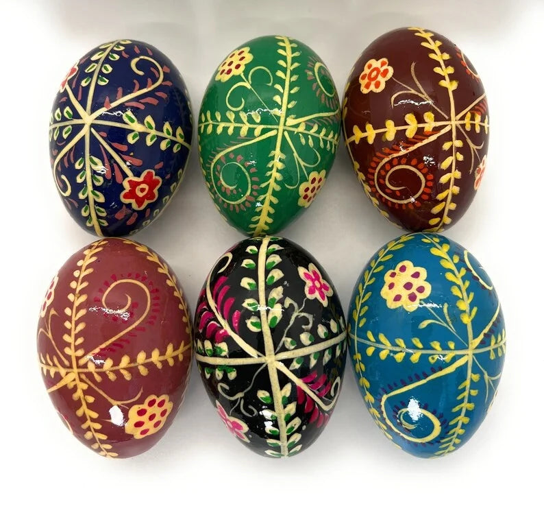 Hand Painted Wooden Easter Eggs, Decorative Hand Painted Vintage Wooden Easter Eggs