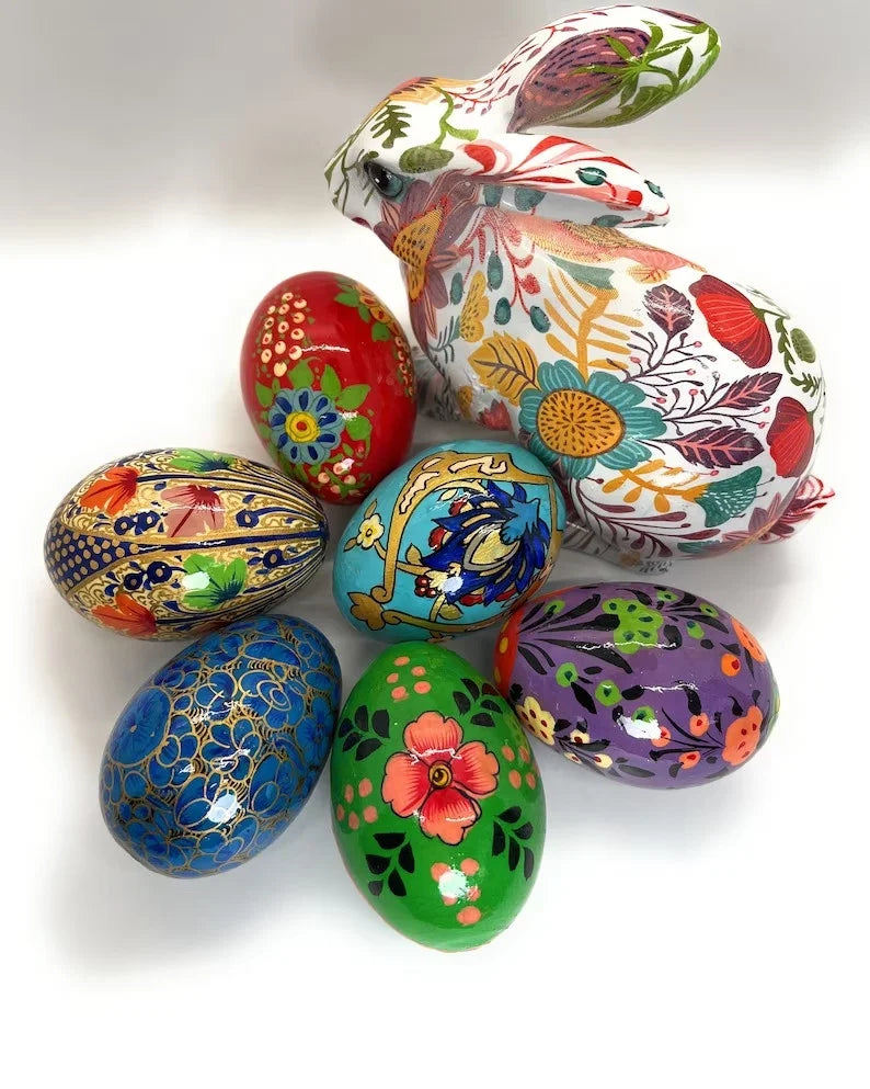 Hand Painted Wooden Easter Eggs, Decorative Hand Painted Vintage Wooden Easter Eggs