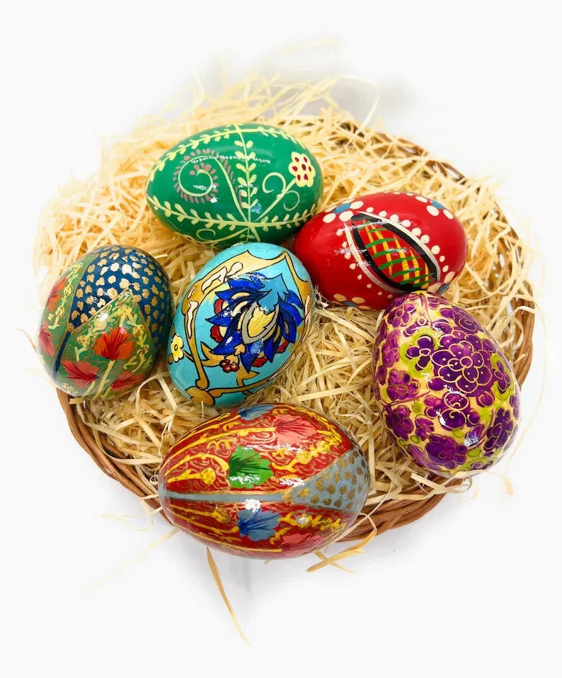 Hand Painted Wooden Easter Eggs, Decorative Hand Painted Vintage Wooden Easter Eggs