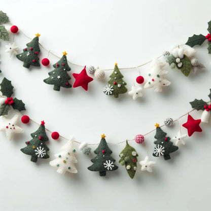 Festive Felt Christmas Garland: Handmade Decor with Santa, Reindeer, and Christmas Trees