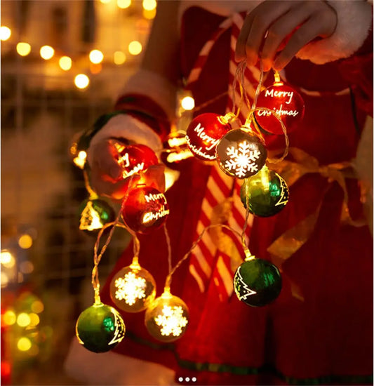 2024 LED Christmas Ball Lights Snowflake Santa Xmas Tree Hanging Pendant Ornaments Christmas Decorations for Home New Year