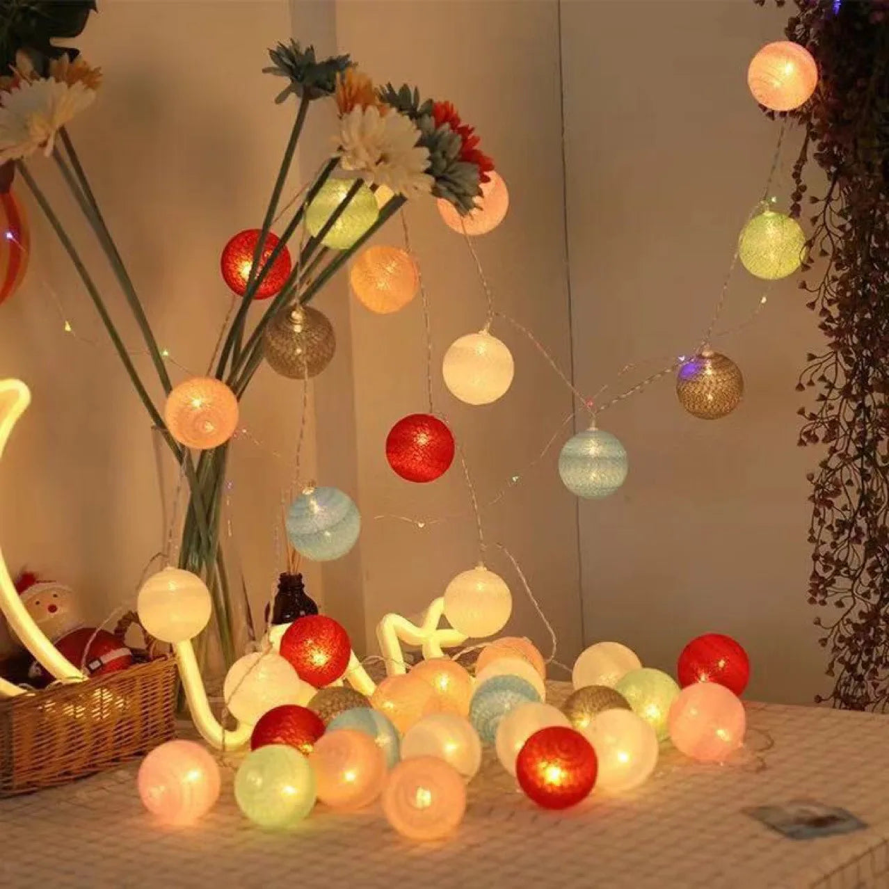 Cotton String Ball Light Teepee Decor Room Kid Children Bedroom Copper Led Lights Christmas Decorations Led Lights