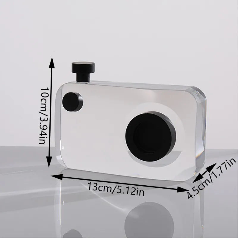 Modern light luxury minimalist crystal camera ornament, retro simple European decoration ornament, living room ornament