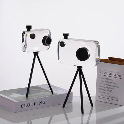 Modern light luxury minimalist crystal camera ornament, retro simple European decoration ornament, living room ornament