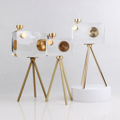 Modern light luxury minimalist crystal camera ornament, retro simple European decoration ornament, living room ornament