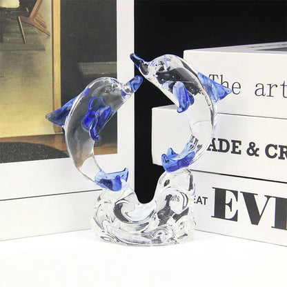 Double Dolphin Crystal Ornament Ocean Series Home Decoration Living Room Hotel Ornament Birthday Gift