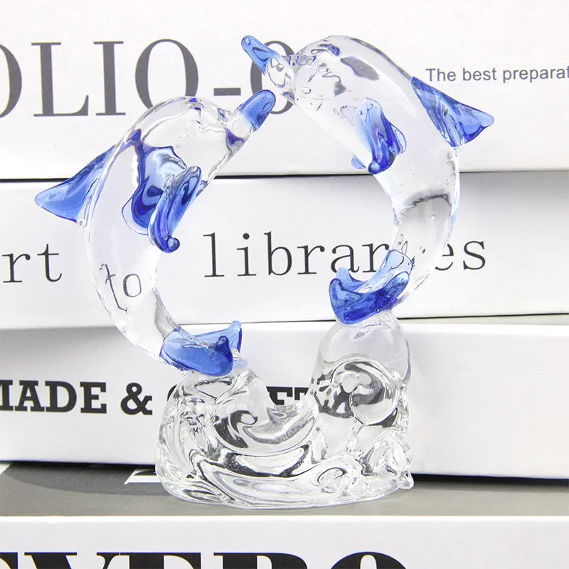 Double Dolphin Crystal Ornament Ocean Series Home Decoration Living Room Hotel Ornament Birthday Gift