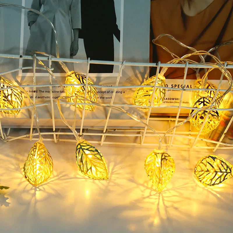 Hot Sale Products 10L Warm White LED Metal Leaf String Lights Led Lights for Decoration Festoon Lighting