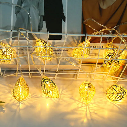 Hot Sale Products 10L Warm White LED Metal Leaf String Lights Led Lights for Decoration Festoon Lighting