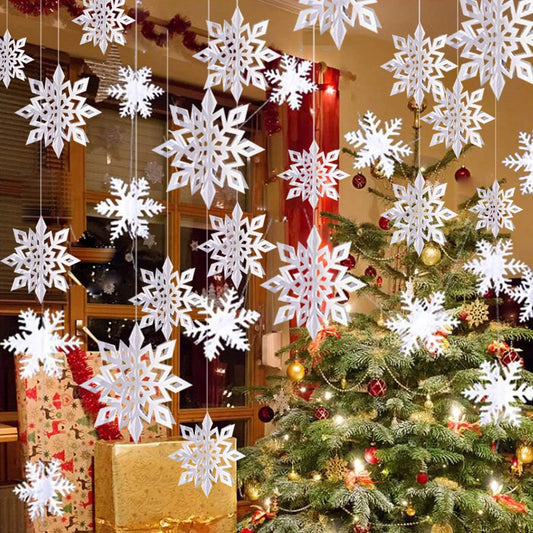 Christmas Hanging 3D Snowflake Decorations 12PCS Snowflakes Garland Glittery Large White Snowflake for Party Home Decorations