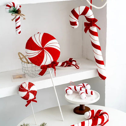 Plush cane candy decoration set