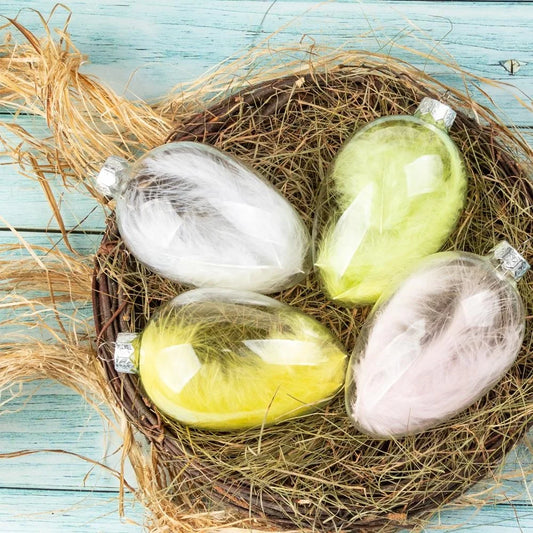 Happy Easter Decoration Indoor Custom Easter Eggs Filled Feather Hanging Decorative Glass Egg Easter Ornament
