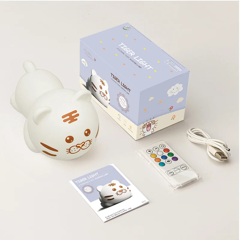 Rechargeable LED Night Light Kids Bedroom Cartoon Animal Panda Rabbit Tiger Silhouette ABS Moon Square Sleep Table Lamp Home Use
