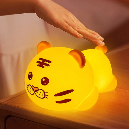 Rechargeable LED Night Light Kids Bedroom Cartoon Animal Panda Rabbit Tiger Silhouette ABS Moon Square Sleep Table Lamp Home Use