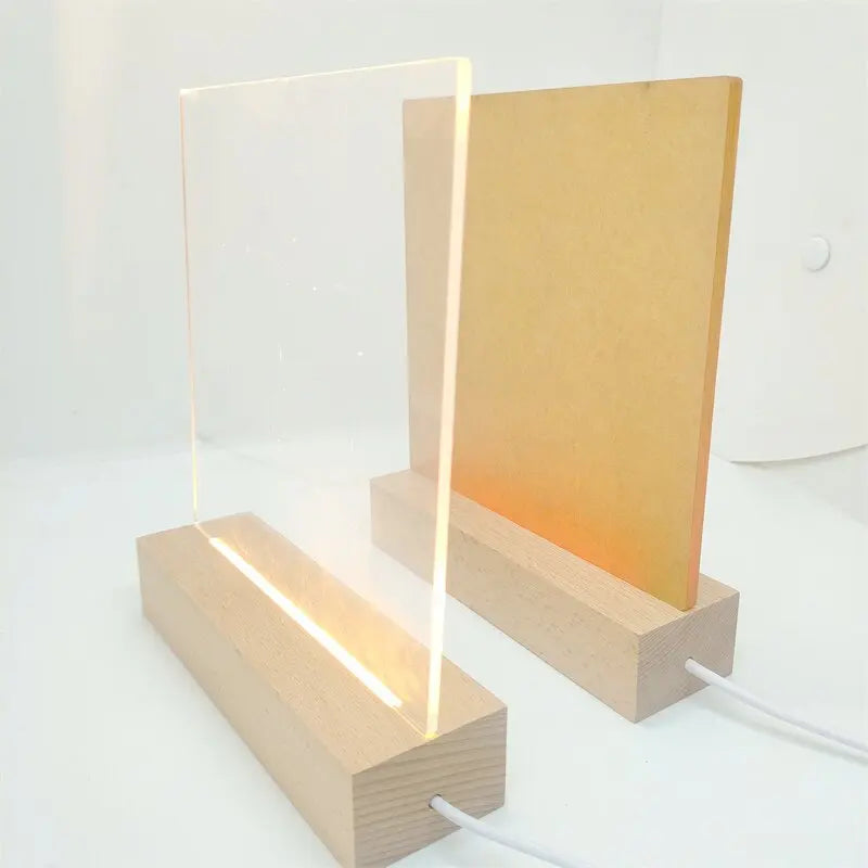 Wholesale Round Oval Rectangular Led Wooden Base Graffitable Message Board clear Acrylic LED Night Light for Bedroom