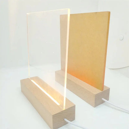 Wholesale Round Oval Rectangular Led Wooden Base Graffitable Message Board clear Acrylic LED Night Light for Bedroom