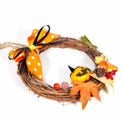 Rattan Wreath Halloween Doll Decorating Artificial Maple Leaves Autumn Halloween Decoration