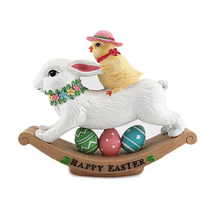Easter Hand-Painted Resin Figurine Centerpiece Colorful Eggs With Bunny Decor for Home Tabletop Bedroom Decor