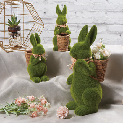 Wholesale Easter Green Decoration Bunny Home Holiday Spring Ornament Plush Flocking Ceramic Rabbit