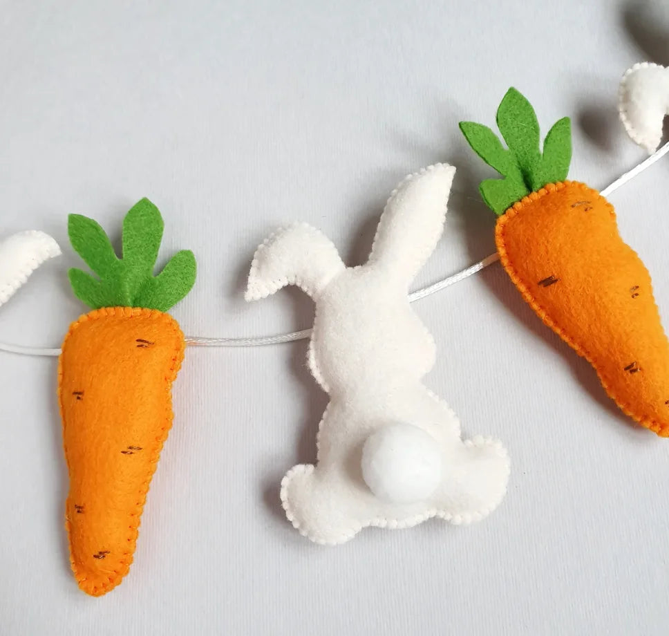 Easter Bunny and Carrot Garland Felt Easter Garland Rabbit Decor Easter Spring Pastel Decor
