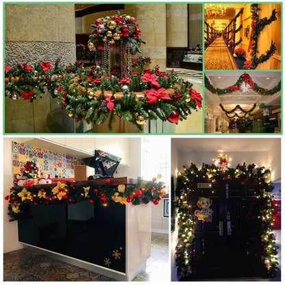 2.7m Christmas Decoration LED Rattan Garland Wreath Light Door Hanging Ornaments Artificial Xmas Tree Fireplace Decor