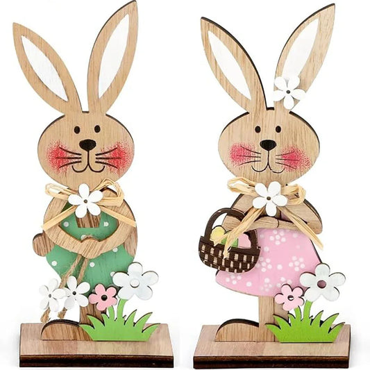 Home Easter Party Table Decoration Crafts Table Ornament Easter Wooden Bunny Decoration for Holiday