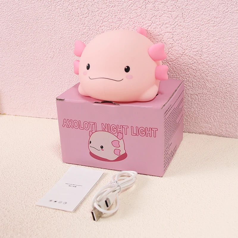 Cute Gift pink Dimmable Axolotl Silicone Night Light Baby Toy USB Rechargeable Touch Animal Light Lamp Kids Room Axolotl Lamp