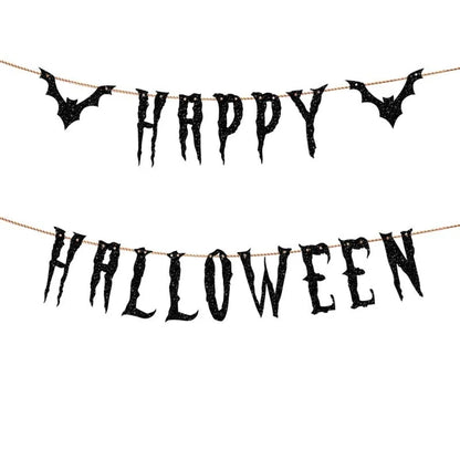 Happy Halloween Flag Reusable Interior Hanging Decoration Bat Pumpkin Spider