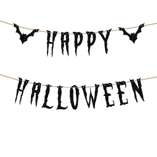 Happy Halloween Flag Reusable Interior Hanging Decoration Bat Pumpkin Spider