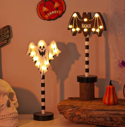 Halloween Ghost Festival Lantern LED Pumpkin Ghost Skeleton Head Wooden Decorative Night Light