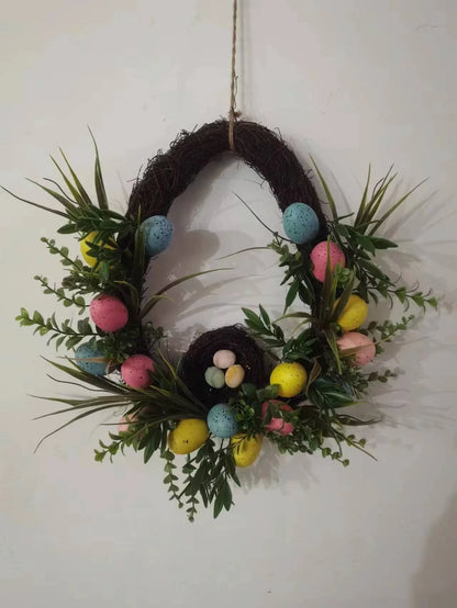 New Arrivals Spring Easter Wreath With Colorful Eggs Artificial Garland for Front Door Wall Holiday Decoration Wreaths