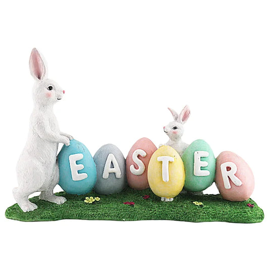 Easter Hand-Painted Resin Figurine Centerpiece Colorful Eggs With Bunny Decor for Home Tabletop Bedroom Decor