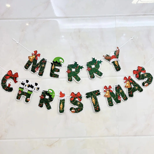 Merry Christmas Tree Decoration Fireplace Home Wall Hanging Decoration Xmas Tree Santa Banner Party Supplies Gingerbread Shaped