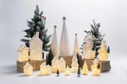 Boutique Decorative Ceramic Christmas Artwork LED Christmas Tree Decorated Desktop Tree