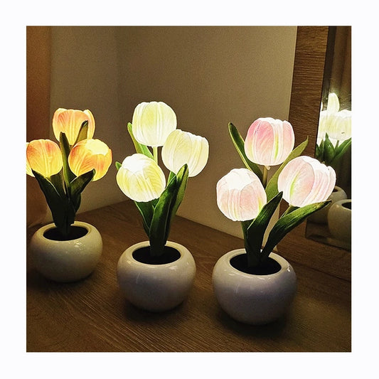 Desk Light Romantic Home Decor Rechargeable 5V Battery Lamp Bedroom 2025 New LED Tulip Table Bedside Night Simulation Flower 32