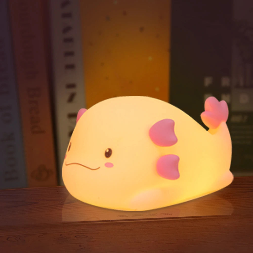 Cute Gift pink Dimmable Axolotl Silicone Night Light Baby Toy USB Rechargeable Touch Animal Light Lamp Kids Room Axolotl Lamp