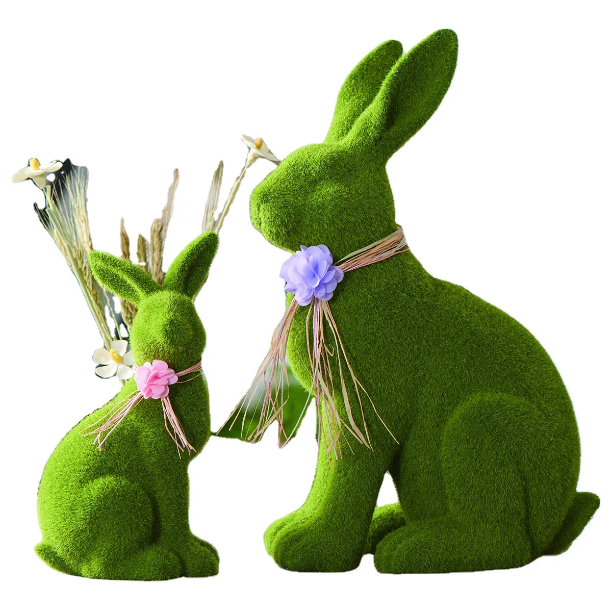 Wholesale Easter Green Decoration Bunny Home Holiday Spring Ornament Plush Flocking Ceramic Rabbit