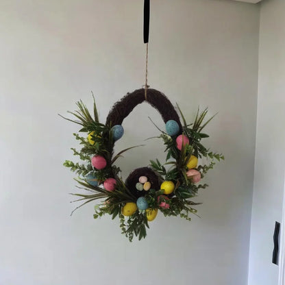 New Arrivals Spring Easter Wreath With Colorful Eggs Artificial Garland for Front Door Wall Holiday Decoration Wreaths